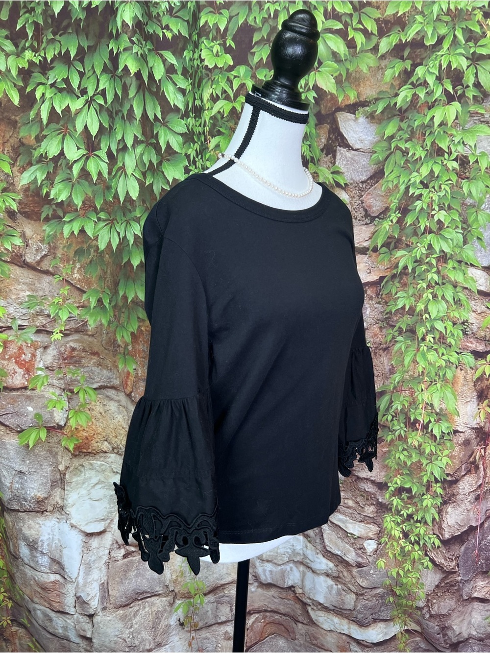 SEE BY CHLOE Black Jersey Knit Luxury Minimalist Bell Sleeve Crewneck, S - Picture 11 of 13